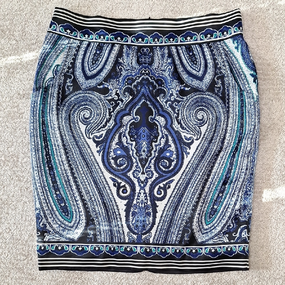 INC International Concepts Blue and Black Patterned Pencil Skirt